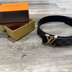 Louis Vuitton Black & Gray Damier Canvas Belt with Gold LV Buckle